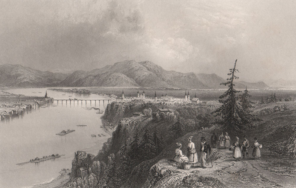 Linz, Austria. Danube Donau. BARTLETT 1840 old antique vintage print picture